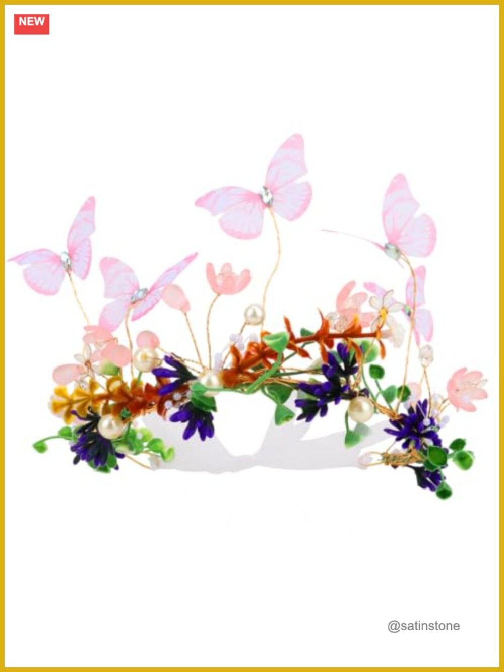 Handmade Butterfly Floral Pearl Headband Wedding Bridal Hair Crown